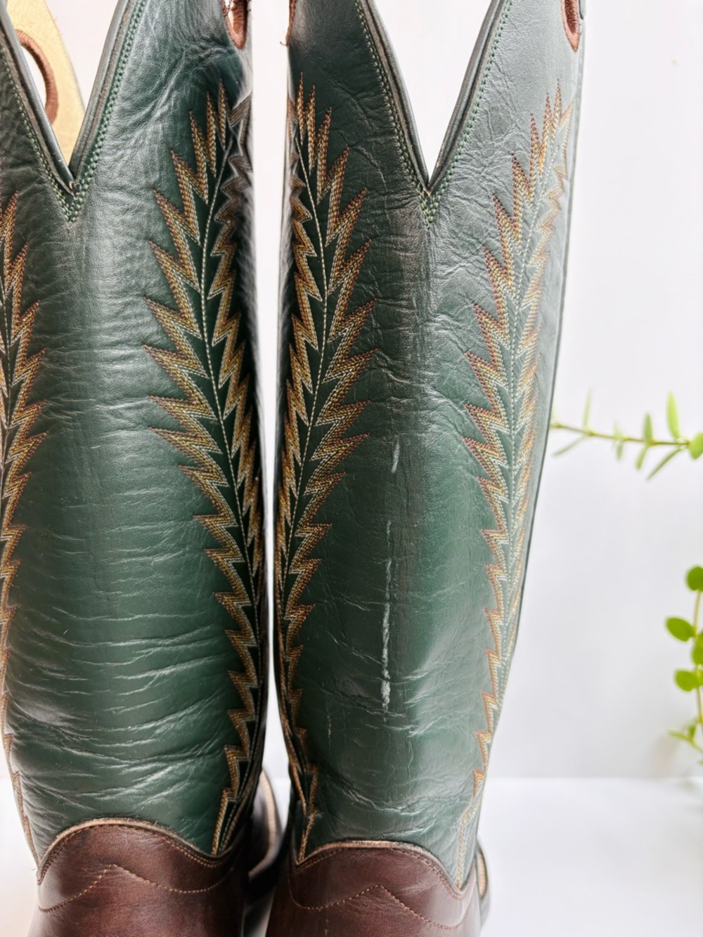 Hondo 2012 Buckaroo Cowboy Boots, Green/Brown, Roper Toe, Men’s Size 9D - Picture 6 of 14